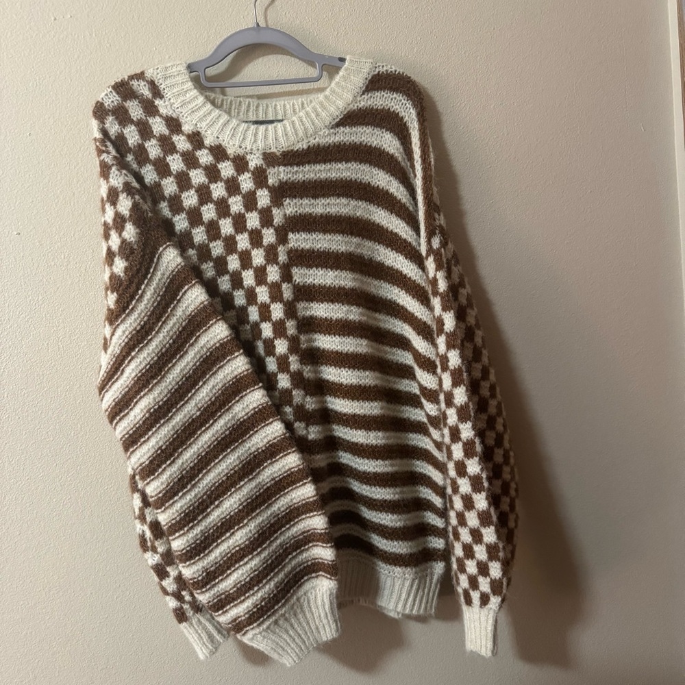Blue Pepper Brown and Cream Knit Sweater